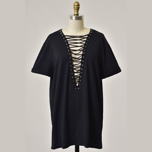 NEW Lace Up Oversized Top | Black - Picture 1 of 1
